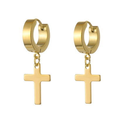 Gold Cross Huggie Hoop Earrings - Minimalist Dangle Charm Jewelry for Men & Women