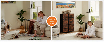 Bedside Table with 10 Fabric Drawers – Steel Frame Storage Cabinet for Bedroom & Living Room