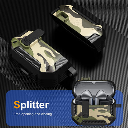 Camouflage Case for Galaxy Buds3 Pro – Carbon Fiber Protective Cover with Keychain & Cleaning Kit