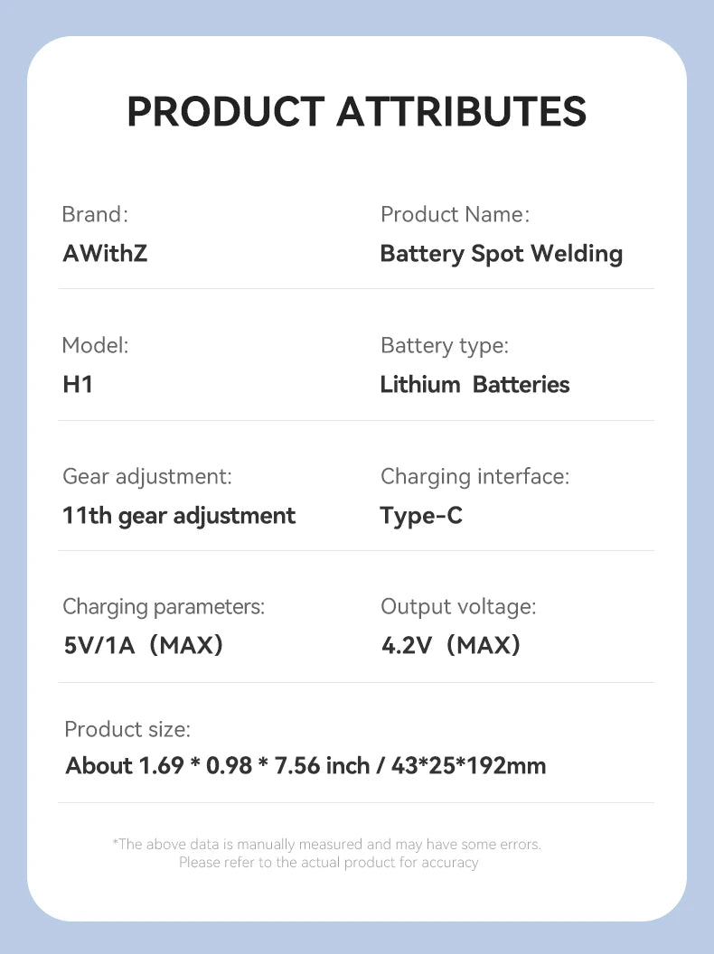 AWithZ Portable Handheld Spot Welder – DIY 90-Gear Adjustable Welding Machine for 18650 Lithium Batteries