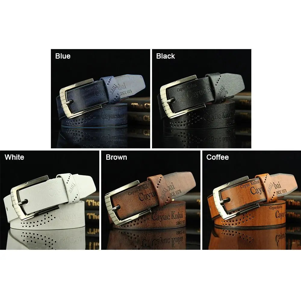 Men's Ratchet Leather Belt – Adjustable Strap with Free Buckle Replacement for Cowboy Style