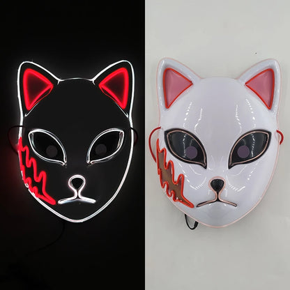Glowing LED Fox Mask – Neon Japanese Anime-Inspired Samurai Cosplay Mask for Halloween, Christmas & Costume Parties