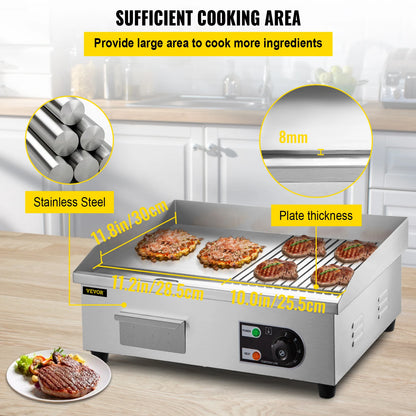 SucceBuy 14"-22" Electric Countertop Griddle – 1600W/3200W Stainless Steel Flat Top Teppanyaki Grill for Pancakes and Chicken