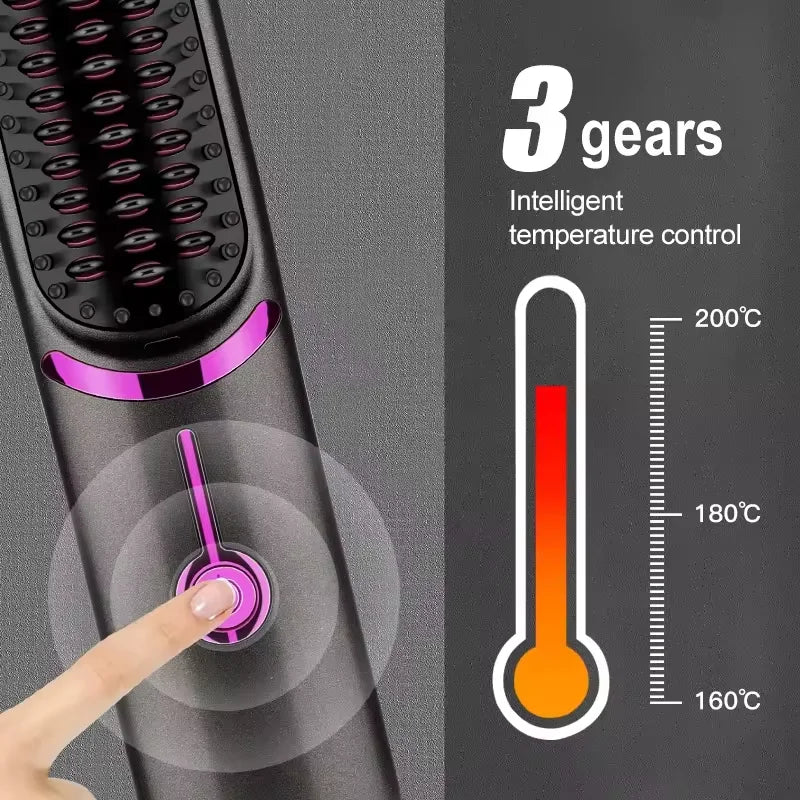 Cordless Mini Hair Straightening Brush – Portable Ionic Hot Comb for Women
