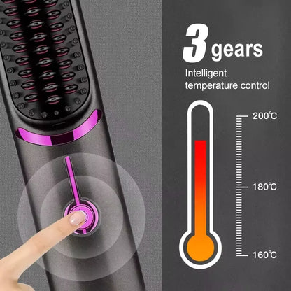 Cordless Mini Hair Straightening Brush – Portable Ionic Hot Comb for Women