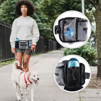 Dog Training Walking Bag – Hands Free Treat Pouch Waist Bag, Pet Snack Feeder, Pocket for Dog Bowls & Water Cup