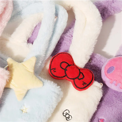 Sanrio Plush Bag - Kawaii Cinnamoroll Handbag Tote, Plushie Shoulder Messenger Bags, Kuromi, Hello Kitty Stuffed Makeup Backpack - Perfect Gift