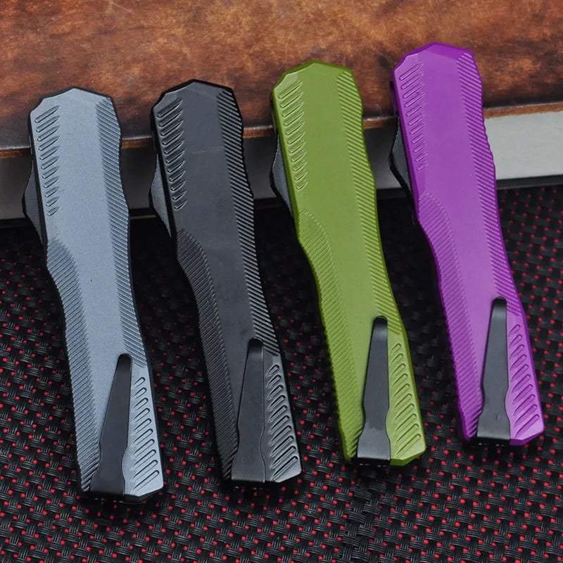 KS9000 OTF Knife – D2 Steel Full/Serrated Blade, Zinc Alloy Handle, Outdoor Hunting & EDC Tool
