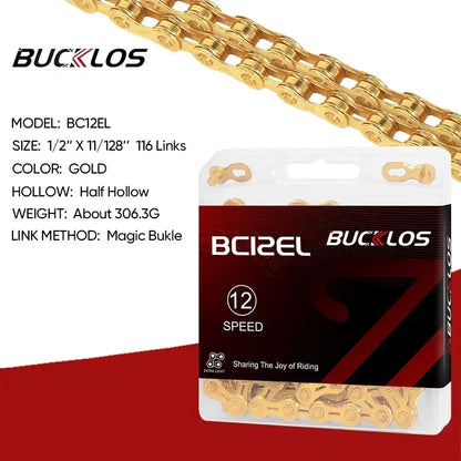 BUCKLOS MTB Bike Chain – 12 & 11 Speed Mountain & Road Bicycle Chain, Compatible with 8-12 Speed Cycling Parts