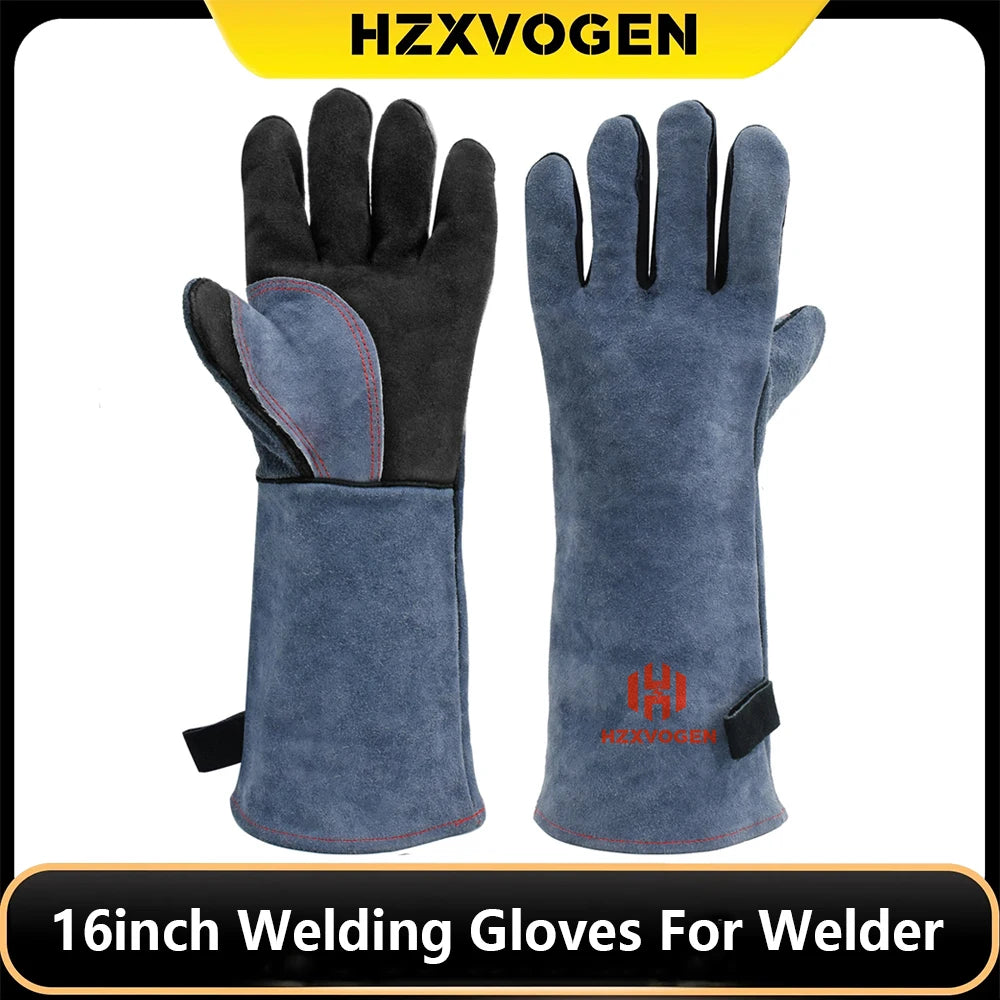 16-Inch Heat Resistant Welding Gloves – Thick Cow Split Leather Work Gloves for Welders, BBQ, Grill & Oven Use
