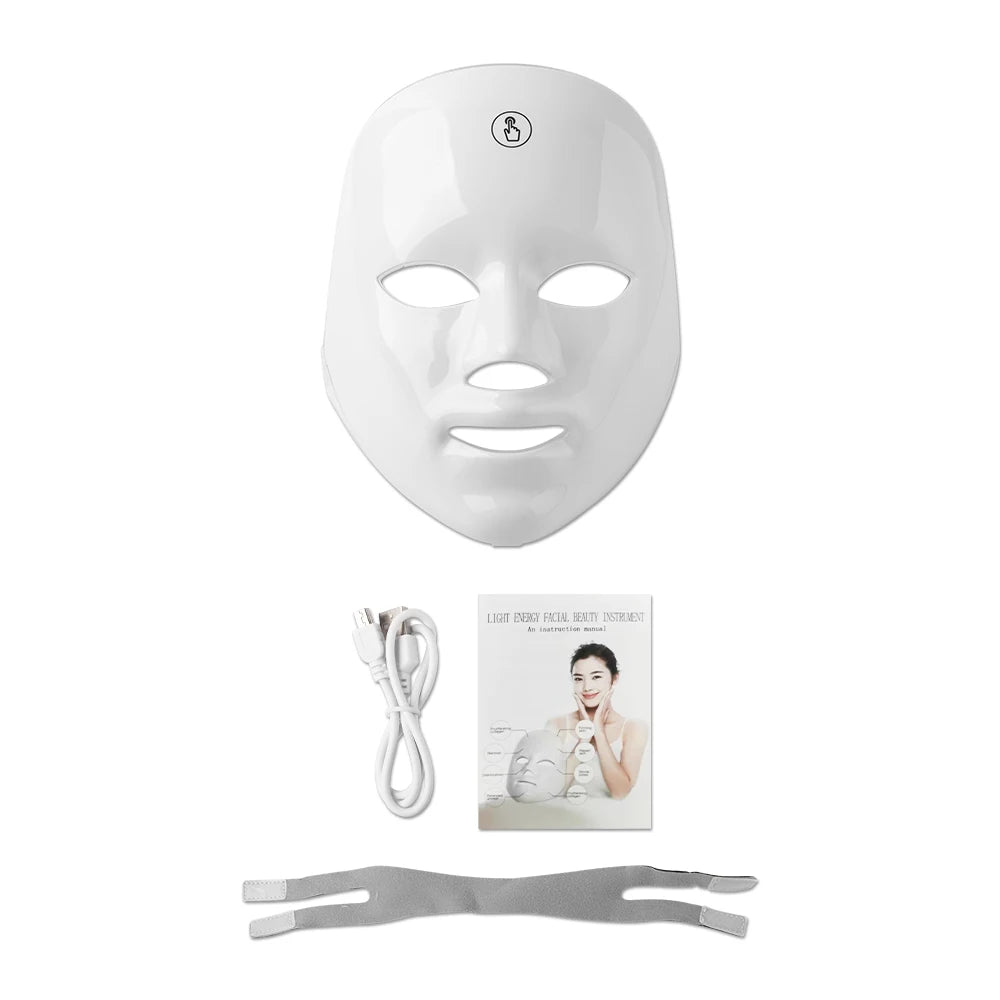 Rechargeable 7-Color LED Facial Mask - Photon Light Therapy Skin Care & Beauty Device for Home Use