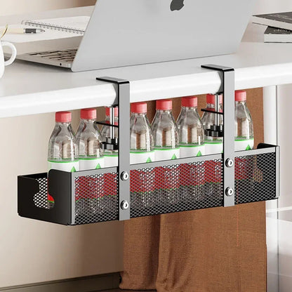 Desk Cord Storage Rack | No Drill Under Desk Cable Organizer | Metal Mesh High Load-Bearing Wire Holder