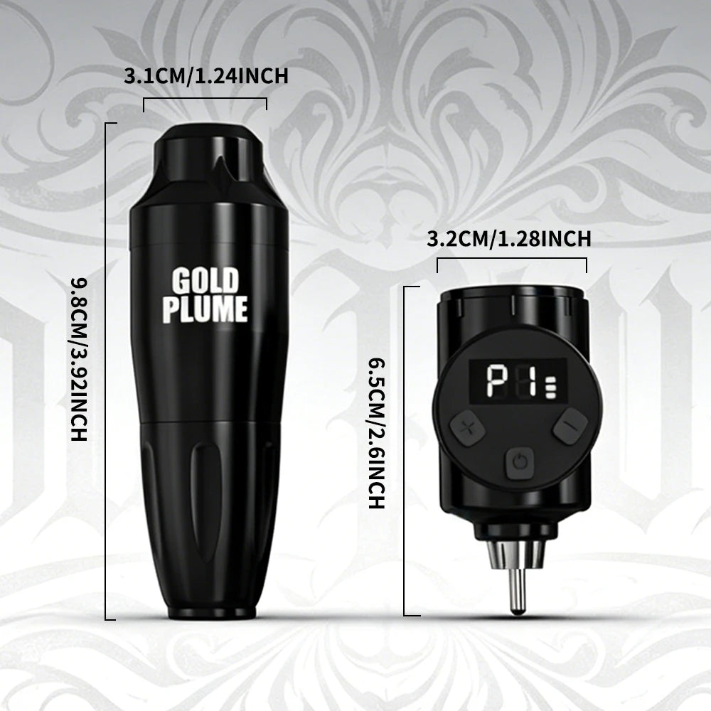 GOLDPLUME Wireless Tattoo Machine Kit - Black Rotary Pen with 10 Cartridges and Full Accessories for Artists
