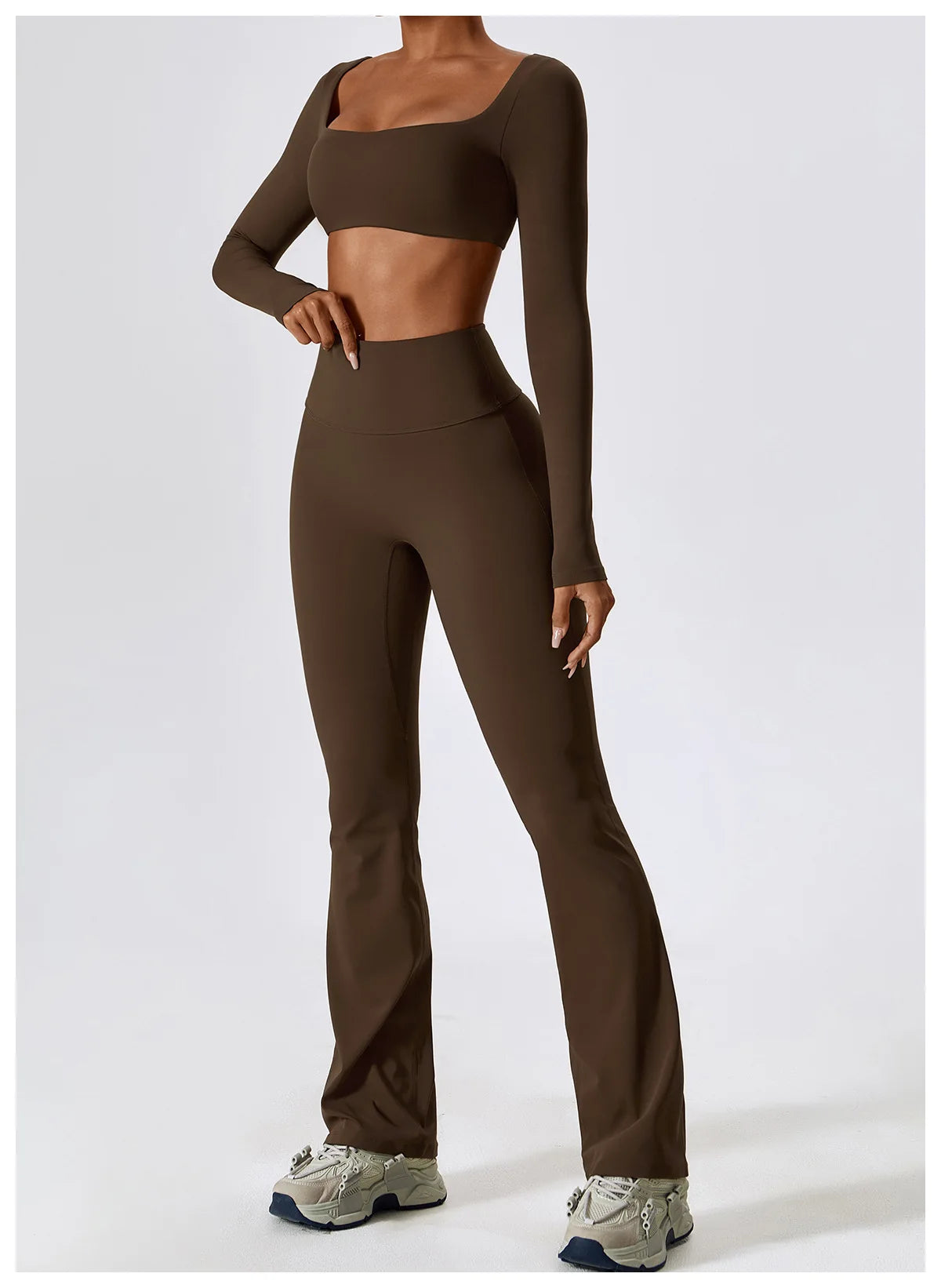 2PCS Seamless Women’s Yoga Set – Long Sleeve Crop Top & Leggings Workout Outfit, Athletic Gym Sportswear