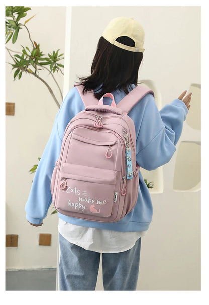 Teen Girls School Backpack | Pink Waterproof Bag for Primary & Middle School Students