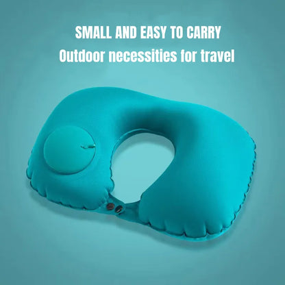 U-Shaped Inflatable Travel Pillow - Portable Air Neck Support Cushion, Comfortable Sleeping, Press-to-Inflate Design