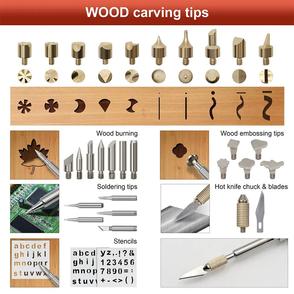 JCD 80W Electric Engraving & Soldering Pen – Wood Burning Pyrography Kit with 28 Craft Tips (908S)