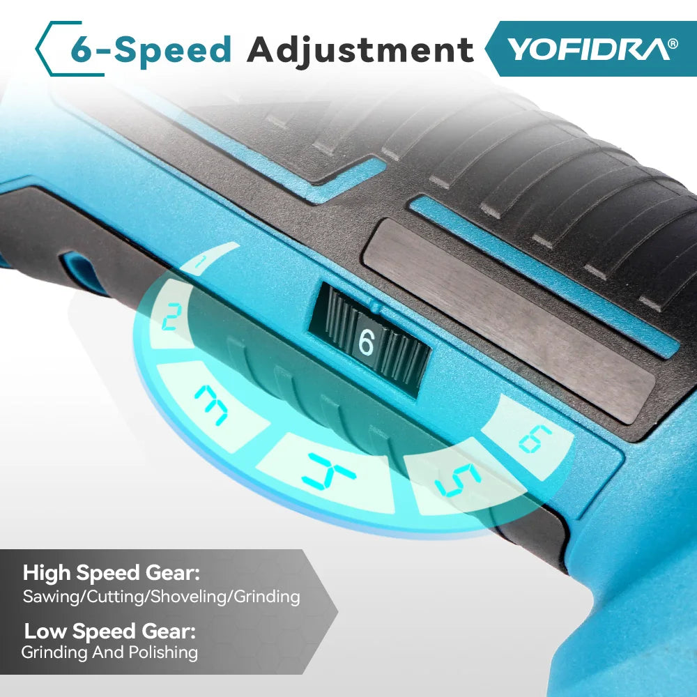 YOFIDRA Cordless Oscillating Multi-Tool – 6-Speed Electric Cutting, Polishing & Trimming Machine for 18V/21V Battery