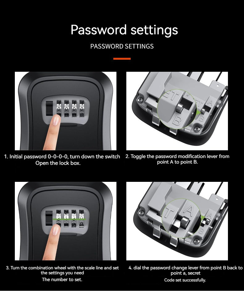 4 Digit Outdoor Password Key Box with Waterproof Steel Wire Hanging Hook - Free Installation & Extended Locking Storage