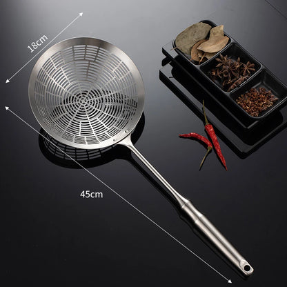 3 Sizes Round 304 Stainless Steel Strainer Set – Long Handle Kitchen Sieves for Hot Pot, Oil Filter & Cooking Tools
