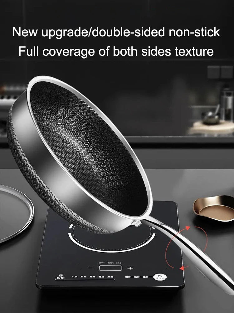 Tri-Ply 316 Stainless Steel Frying Pan – Double-Sided Honeycomb Wok Skillet for All Stoves