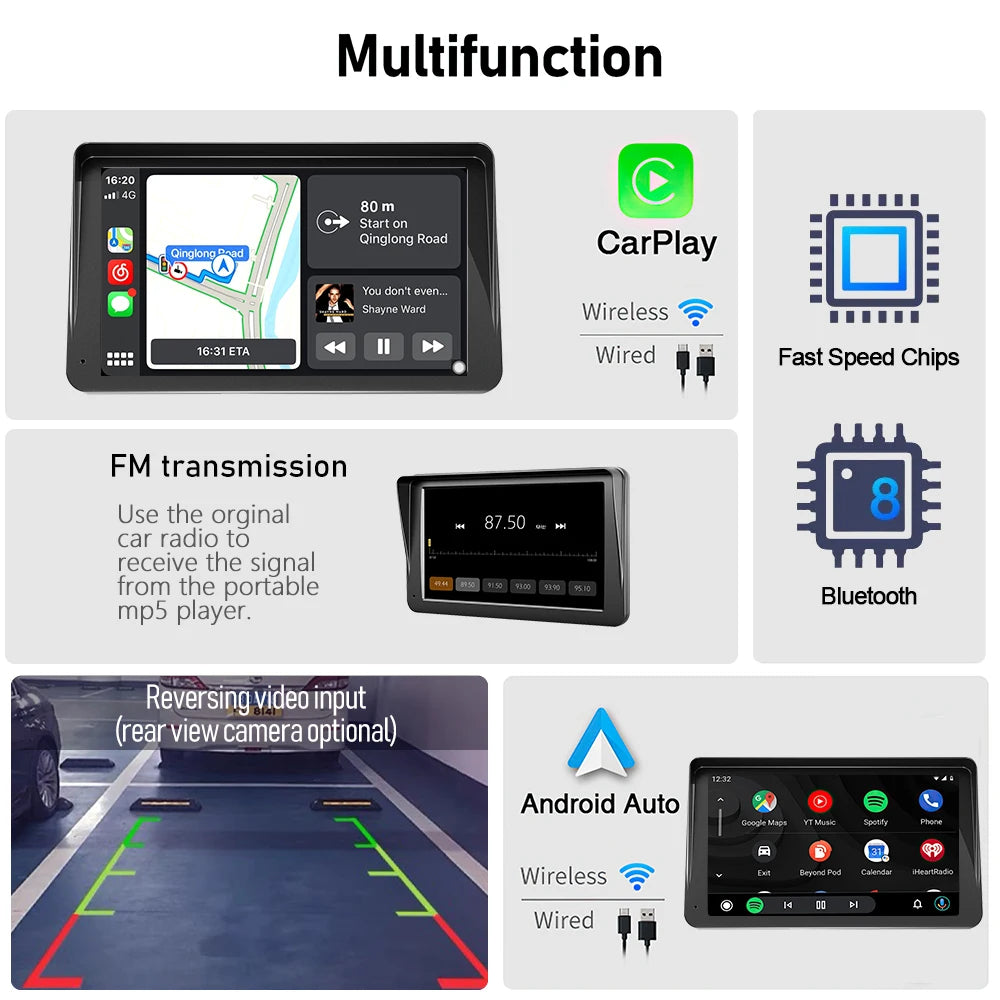 7 Inch Wireless CarPlay & Android Auto Car Radio Stereo Multimedia System with Bluetooth GPS – Universal Fit for Benz, BMW, VW & KIA Vehicles