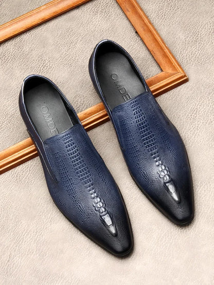 Men’s Genuine Leather Oxford Shoes - Handmade Crocodile Pattern Formal Wedding Business Dress Shoes in Black or Blue
