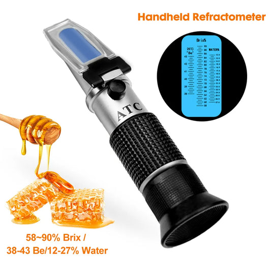 Optimize Honey Quality: 3 in 1 Handheld Honey Refractometer - Measures 58-90% Brix Sugar Concentration, 38-43% Baume Degrees, and 12-27% Water Content