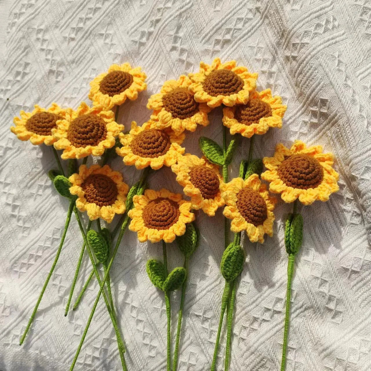 Finished Crochet Sunflower Bouquet – Handmade Artificial Flowers, 2024 Mother's Day Gift, Home & Room Decor