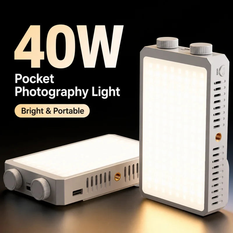 40W Mini Portable LED Video Light - Rechargeable Fill Light with PD Mobile Charging