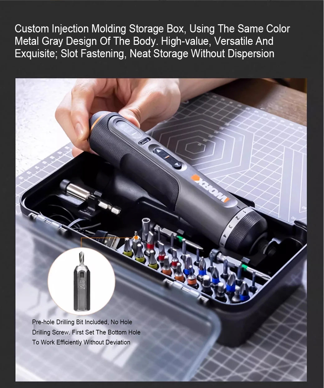 WORX WX242 4V Cordless Electric Screwdriver Set — USB Rechargeable Mini Drill with 30 Bits Power Tool