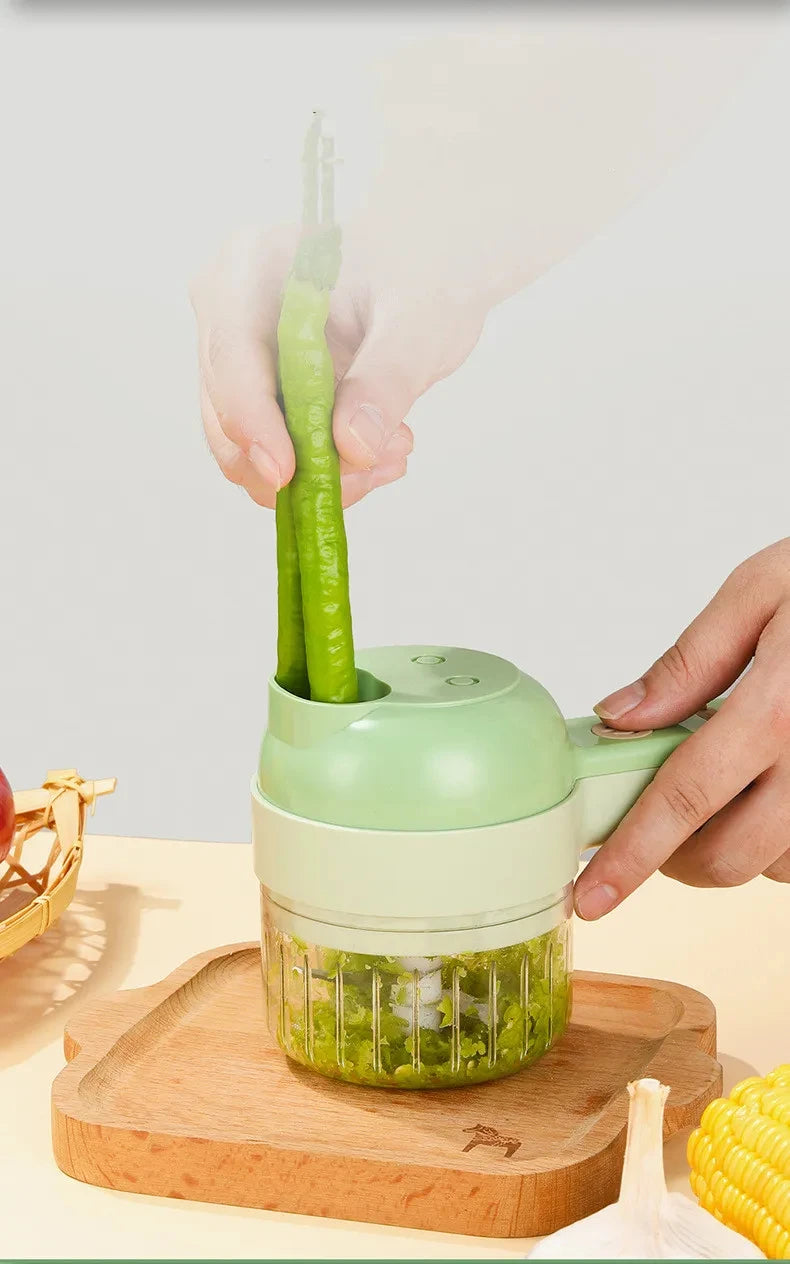 4-in-1 Electric Vegetable Cutter – Handheld Wireless Food Chopper, Garlic Masher & Meat Grinder