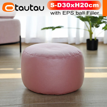 OTAUTAU Small Round Faux Leather Ottoman Stool – Beanbag Pouf Footstool, Floor Seat & Footrest JD004