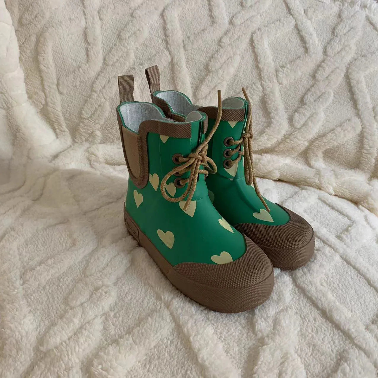 Kids Soft Rubber Rain Boots – Waterproof Lace-Up Mid-Calf Anti-Slip Shoes for Boys & Girls