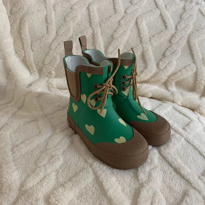 Kids Soft Rubber Rain Boots – Waterproof Lace-Up Mid-Calf Anti-Slip Shoes for Boys & Girls