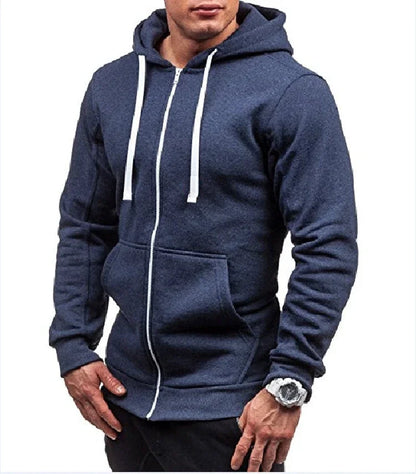 Men’s Casual Zip Hoodie – Solid Color Hooded Sweatshirt Jacket Cardigan for Spring & Autumn