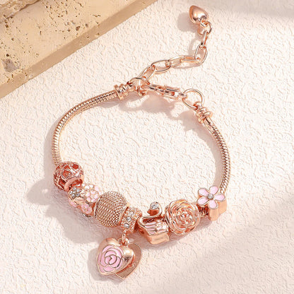 Fashion Multi-Element Rose Love Swan Family Bracelet – Daily Jewelry Accessory for Parties & Gifts