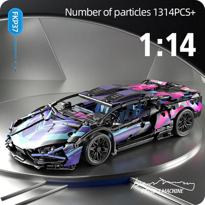 1280PCS Technical Racing Sports Car Building Blocks – Mechanical Supercar Model Kit Puzzle Toy for Kids & Adults Gift