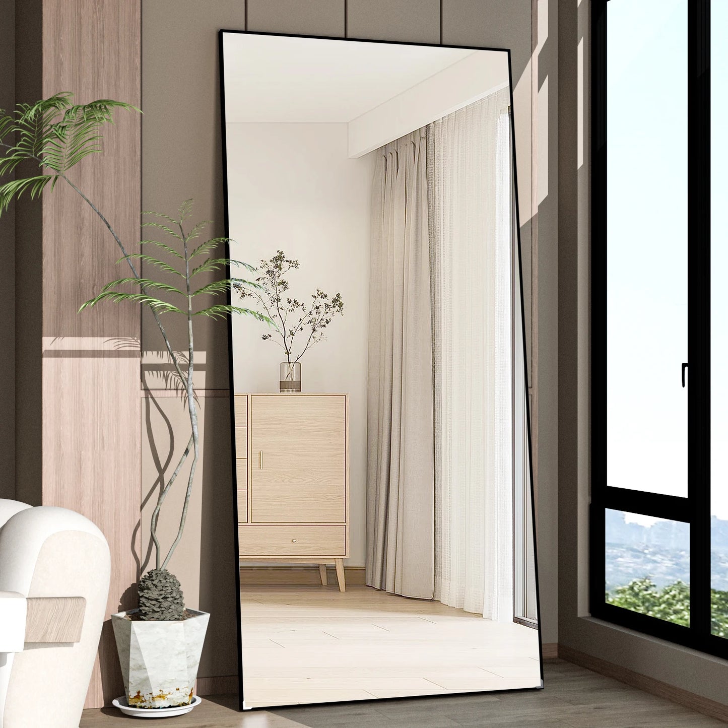 CASSILANDO Full-Length Floor Mirror – 65"x24" Black Metal Frame Full Body Standing Mirror