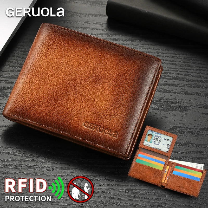 Bestseller 2526 Short Style Genuine Top-Grain Cowhide Leather Wallet with RFID Blocking & Multiple Card Slots – Compact Men’s Wallet Card Holder