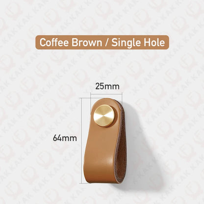 KAK Cowhide Leather Cabinet Handles – Nordic Style Furniture Pulls for Kids Room, Brass & Copper Kitchen Drawer Knobs, Door Hardware
