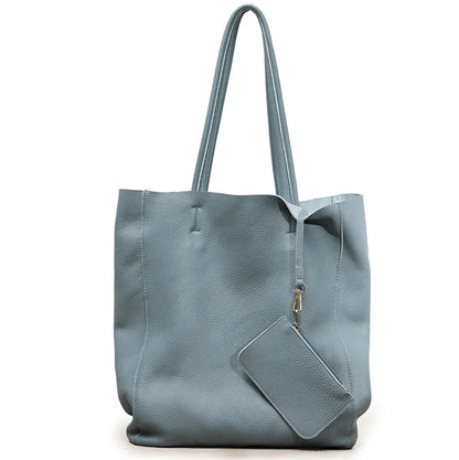 Customizable Name Large Capacity Commuter Bag – 100% Genuine Leather Soft Tote, Single Shoulder & Diagonal Shopping Bag