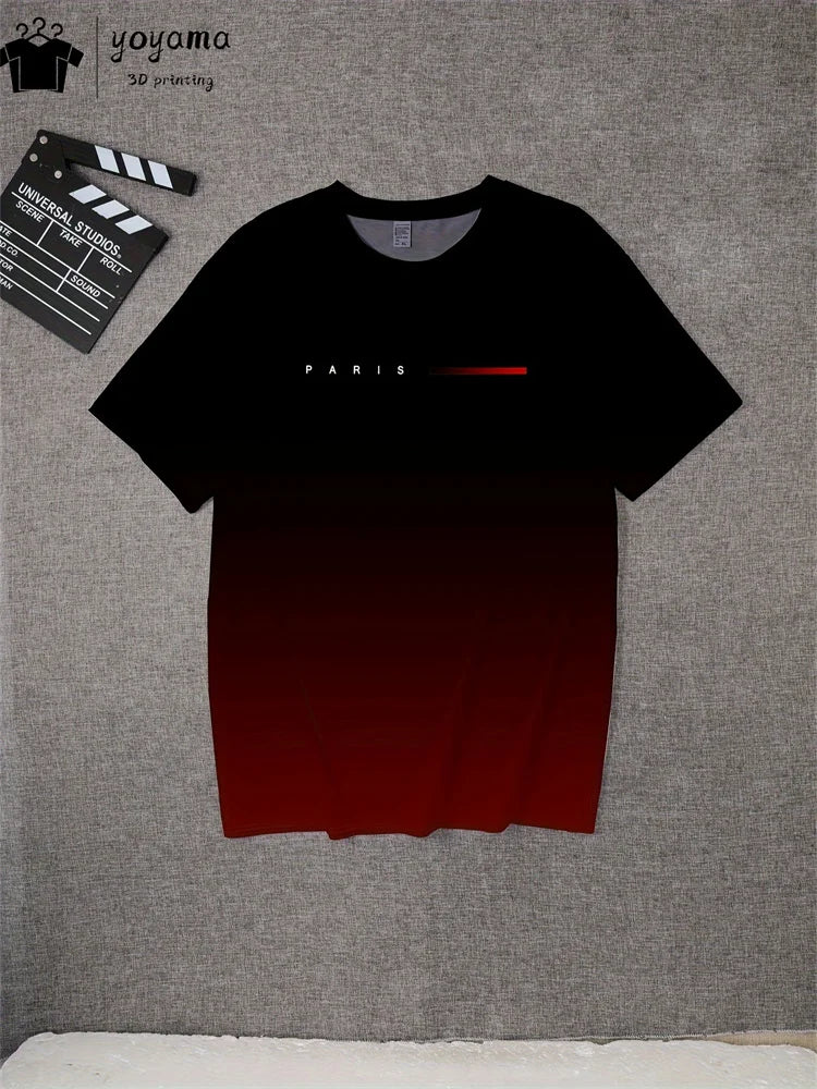Men's Summer Gradient Print T-Shirt – Fashionable 3D Graphic Round Neck Street & Rock Tops
