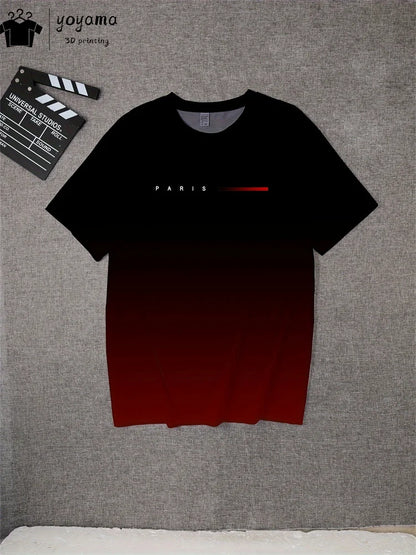 Men's Summer Gradient Print T-Shirt – Fashionable 3D Graphic Round Neck Street & Rock Tops