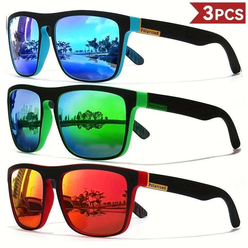 3PCS Polarized Square Sunglasses – Fashionable Outdoor Sports, Travel, Driving & Party Glasses for Men & Women