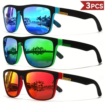 3PCS Polarized Square Sunglasses – Fashionable Outdoor Sports, Travel, Driving & Party Glasses for Men & Women