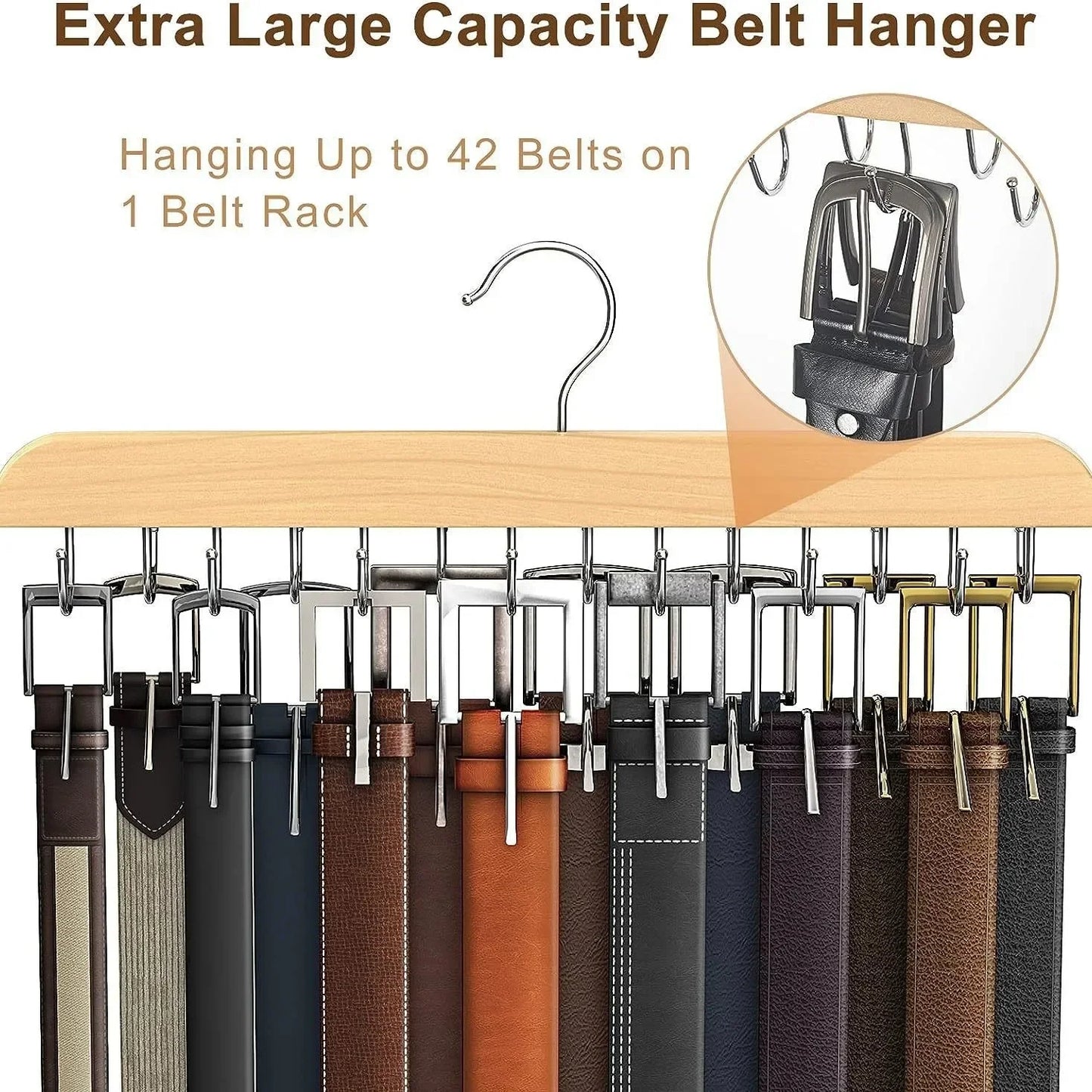 Wooden Belt and Scarf Rack Organizer – Wardrobe Hanger for Belts, Ties, and Accessories, Men’s and Women’s Clothing Storage   2/2