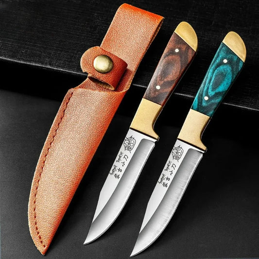 Portable Fruit Knife – Handheld Small Dining Knife for Lamb, Kitchen Use with Leather Cover & Keychain