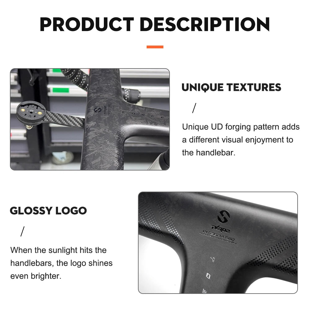 TOSEEK T700 Carbon Road Bike Handlebar - Integrated Di2 Carbon Fiber Drop Bar Bicycle Accessory