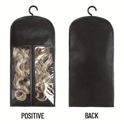 Transparent Wig Storage Bag with Hooks - Dustproof Wall Mounted Organizer for Salon & Home Hair Accessories
